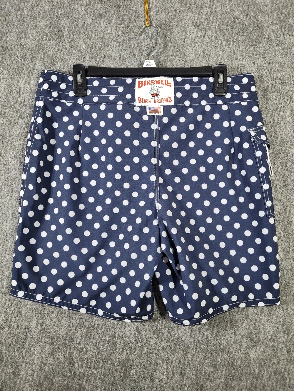 Birdwell Beach Britches 808 Men's Board Shorts Size 31 Navy Blue Polka Dot Surf